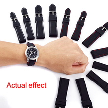 1pc selling black smooth silicone watch band strap with different color stitching 18 20 22 24mm