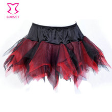 Red And Black Asymmetrical Tulle Tutu Skirts For Women Adult Club Sexy Gothic Burlesque Skirt Plus Size Corset Pretticoat S-XXL