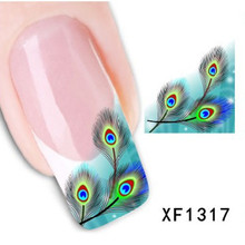 Hot Sale XF1317 Japanese Style Watermark Nail Art Sticker 3D Design Cute Green Feather Water Transfer