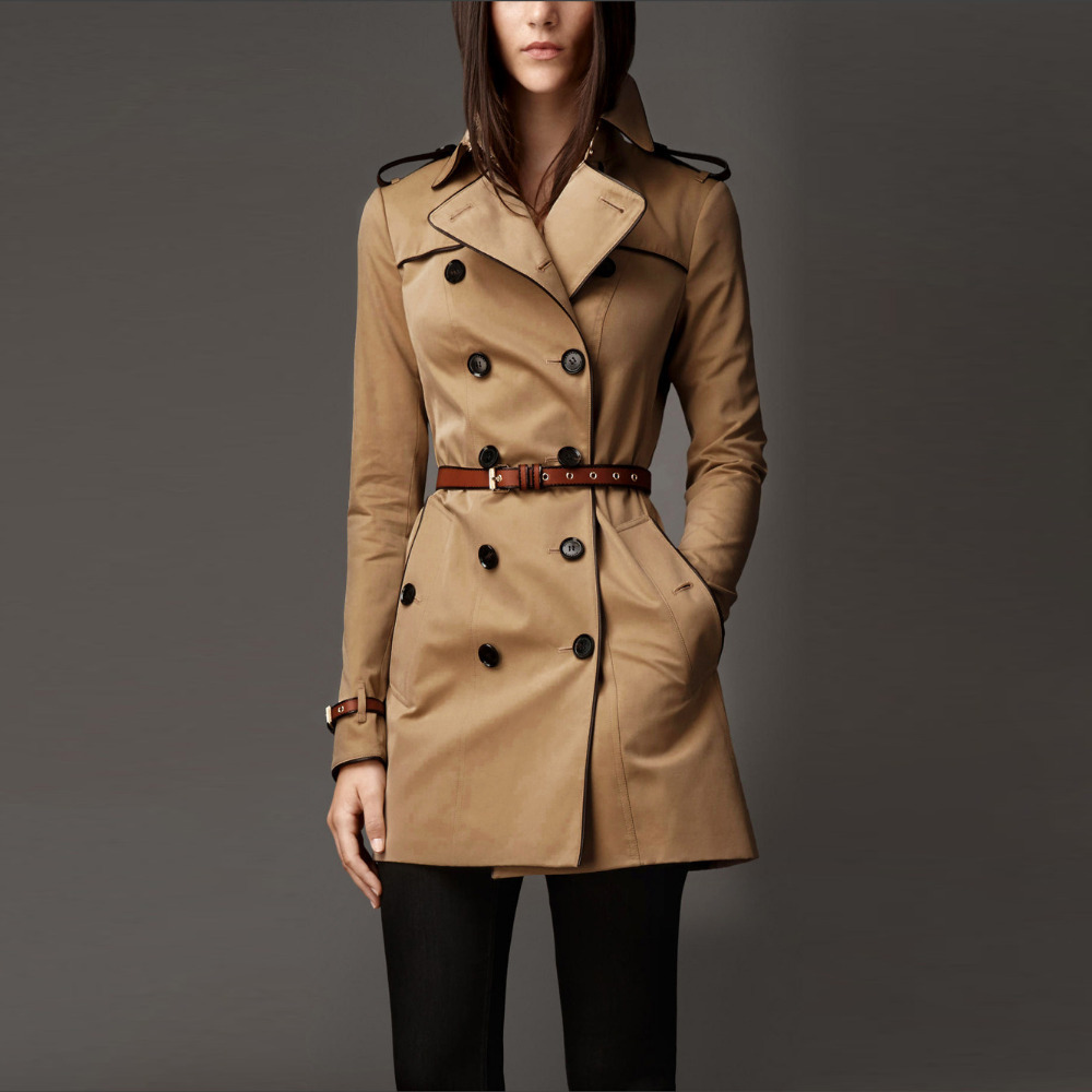Hot Classic 2015 Women Fashion British Long Style Elegant Trench Coat/Designer Belted Double Breasted Trench/Outerwear J1421