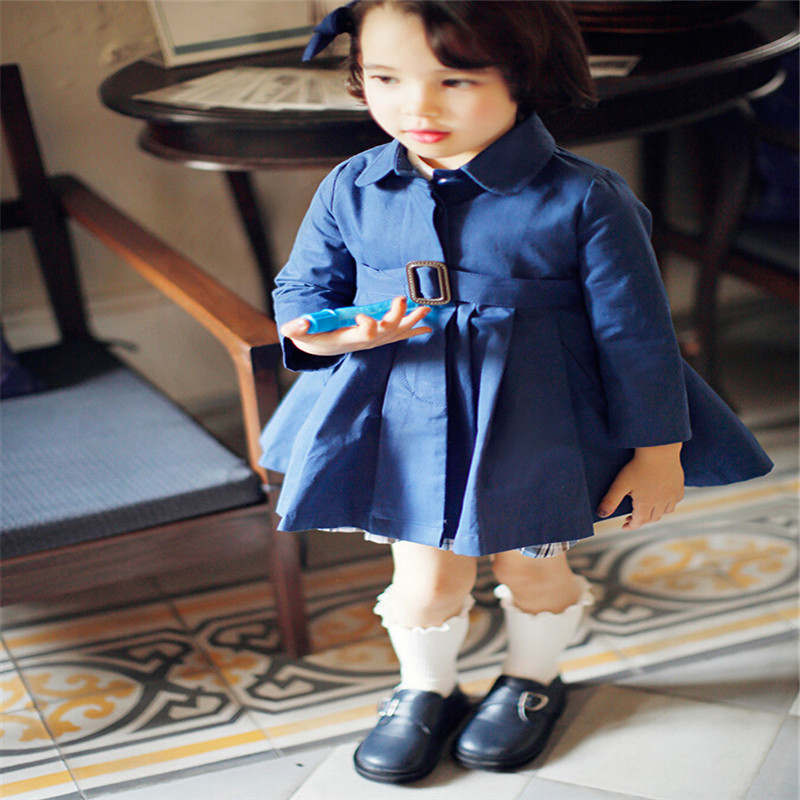 Hot sell Kids Girls Cotton Trench Coats 2015 Baby Girl Fall Ruffle Fashion Sash Outwears Children's Korean Style Clothing