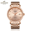 SOLLEN Men s automatic mechanical watch ultra thin diamond watch scale calendar display 40mm diameter rose