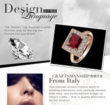 Retro Imitation Ruby Wedding Ring Real 18K Rose Gold Plated Genuine SWA Stellux Austrian Crystal Sparkling