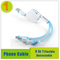 1M Flexible Retractable Mobile Phone Cable Micro USB Sync Charge Cable 4 in 1 Noodles ios
