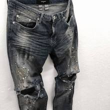 Hi-Street Mens HOLE Biker Jeans Motorcycle Slim Fit Washed Black Grey Moto Denim Pants Joggers For Skinny Men swag pants
