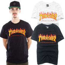 Hot summer fashion brand Thrasher T shirt men cotton flame printing men t shirt top version skateboards hip hop men women tees