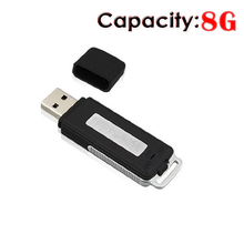 Pocket-sized 2-in-1 8GB USB Flash Drive Digital HD USB Audio Voice Recorder (Matte Black)