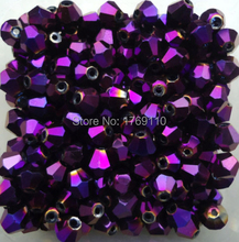 Free shipping New Purple 100pcs 4mm Bicone Austria Crystal Beads charm Glass Beads Loose Spacer Bead for DIY Jewelry Making
