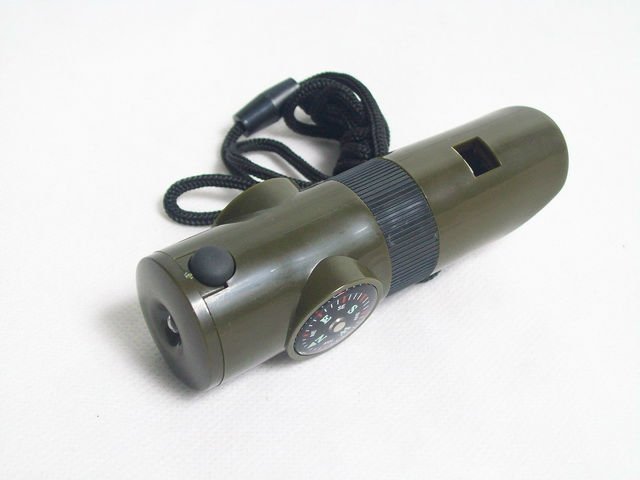 mini 7 in 1 Survival Whistle with Compass, Thermometer, LED, reading glass,Survival Emergency Gear