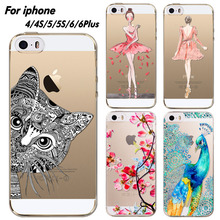 Телефон чехол для iPhone 4 4S 5 5S 6 6 плюс мягкий силиконовый прозрачный прекрасный кот девушка цветы животные печатных