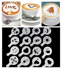 Free shipping 16Pcs/set Fashion Cappuccino Coffee Barista Stencils Template Strew Pad Duster Spray Tools