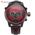 Requiem Shark Sport Watch 6 Hands Leather Strap Calendar 24 Hours Black Red 3D Dial Cycling