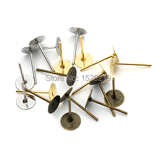 400pcs/lot Ear Post / Stoppers earring post12x6mm (Pad:6mm)Gold/Silver/Rhodium/Antique bronze F26