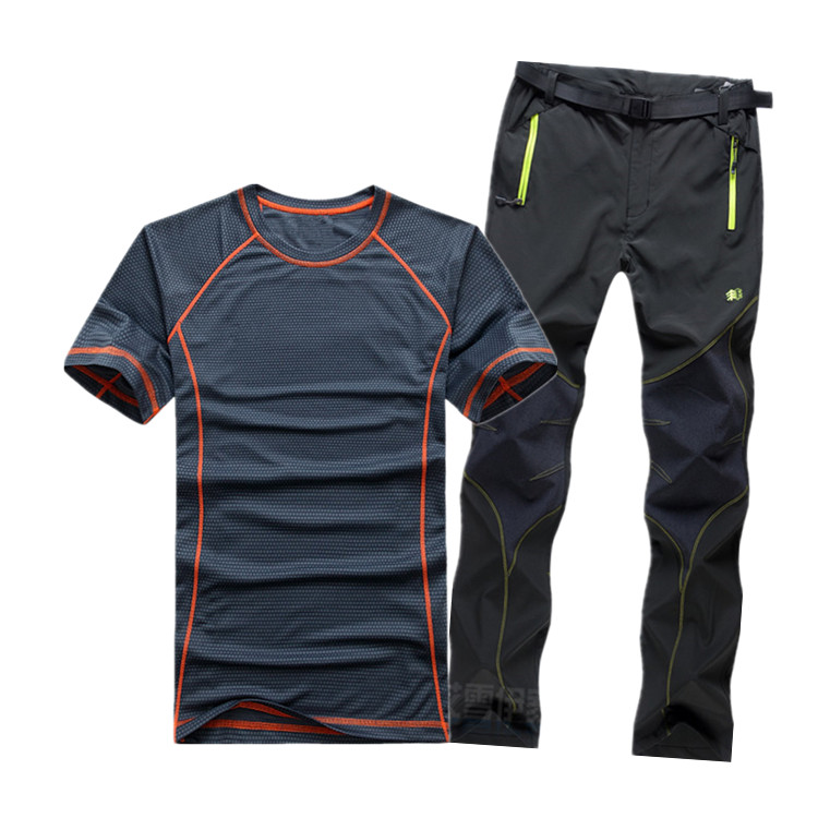 Outdoor fast drying clothing pants male set quick-drying t-shirt quick-drying pants wear-resistant perspicuousness elastic