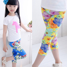 Hello Summer 2016 Kids New Arrive 7th Fashion Calf-Length Girls Leggings Print Flowers Girls Pants Childrens Trousers XY0036