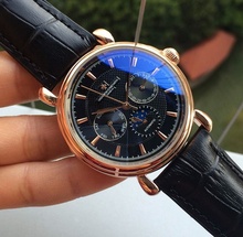 Marca de lujo de cuero de moda hombres de acero inoxidable VC movimiento automático del reloj para hombre auto viento relojes de pulsera