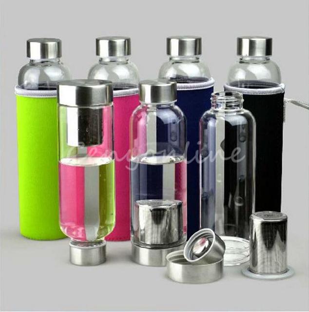 Лучшая цена BPA бесплатно стекло спорт бутылки воды с чай фильтр для заварки защитная сумка 550 мл фрукты открытый экологичный