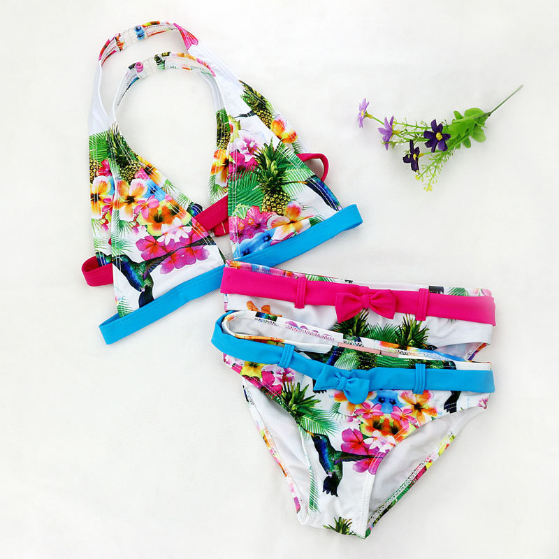 2015 Fashion Summer Cuhk Girls Split Bikini Kids Cute Flower and Animal Pattern Swimwear Children Girl