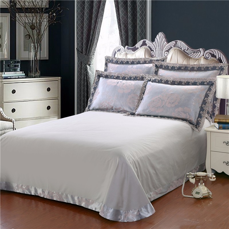 Queen King Size Luxury Jacquard Lace Bedding Set Blue Silver Green