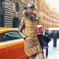 Luxury Gold Winter Jacket Women 2016 Real Raccoon Fur Hooded Parka Plus Size Ladies Medium Long