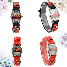 Cute Cartoon 3D Car Analog Quartz Child Kids Wrist Watch Red Band Strap Christmas Birthday Gift