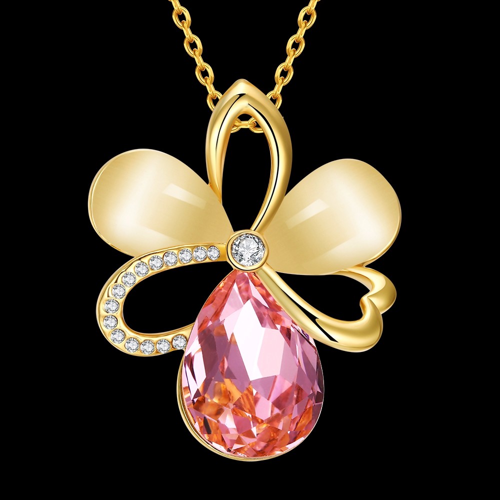 8-925 Sterling Silver Jewelry Vintage Accessories Hollow Flower Design 18K Gold Plated Fashion Jewelry Opal&Rhinestone Pendant Necklace For Women QA0059
