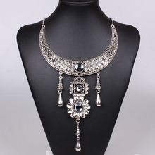 Antique Vintage Jewelry Flower Within Crystal Pendant Ancient Classic Design Torques Choker Statement Necklace For Women