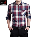 VISADA JAUNA Men Plaid Shirt 2016 Spring New Arrivals British Style Male Shirts Casual Long Sleeve