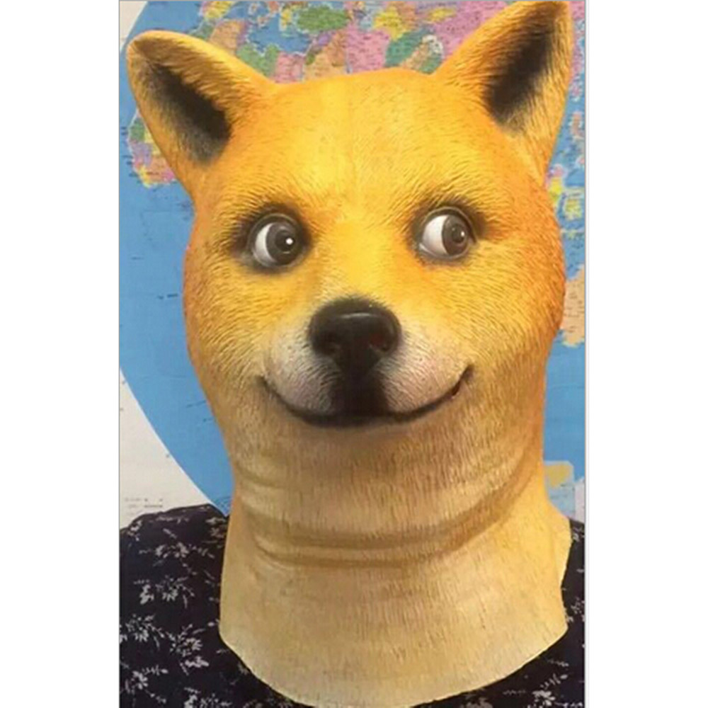 Dog Head Mask Rubber Latex Animal Costume Full Head Mask Halloween 