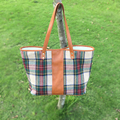 Wholesale Blanks Plaid Fashion Tote Bag with PU Faux Leather Handles Acrylic Wool Material Soft Handbag