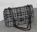 Black and white lattice sling chain shoulder bag tweed woolen buckle woman cross bag Classic generous