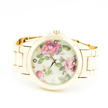 Ginebra relojes de marca reloj de pulsera retro floral de la pulsera de reloj para mujeres