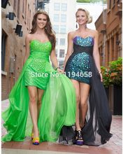 Charming Design 2015 New Sweetheart Neck Sleeveless High Low Prom Dresses Crystal For Party Girl Free Shipping Vestido De Festa