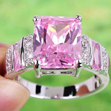 Wholesale Suitable For Any Occasion Emerald Cut Pink White Sapphire 925 Silver Ring Size 7 8