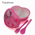 TRANSHOME Heart Shape Cartoon Lunch Boxes With Fork Spoon Cute Bento Children Box Microwave Cutlery Set