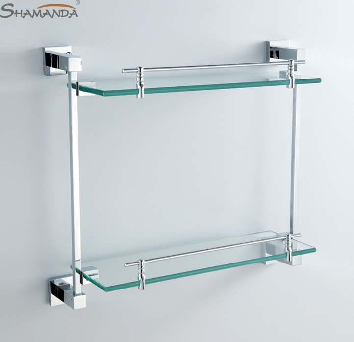 Double Bathroom Shelf /Glass Shelf,Brass Made with Chrome finish base+glass shelves,Bathroom Accessories,Free Shipping-94016