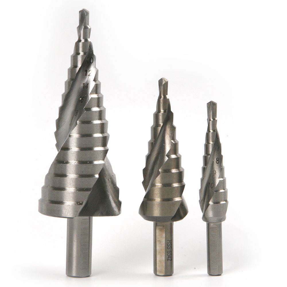 3 Pics HSS6542 M2 steel Spiral Groove unibit Step Drill Bit set metric Drill Bits For Stainless Steel Metal