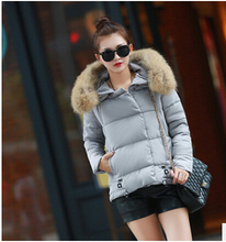 free Shipping 2015 new winter coat lady feather padded jacket large thick fur collar jacket female