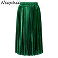Neophil 2016 Green Gold Sequined Pleated High Waist Women Fashion Bling Bling Ladies Party Club Midi