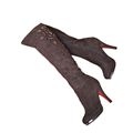 New women s fashion boots Flock Leather Knee High Spike Heels beading sexy lady long boots