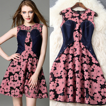 2016 spring and summer dresses women star denim applique slim dress T5190