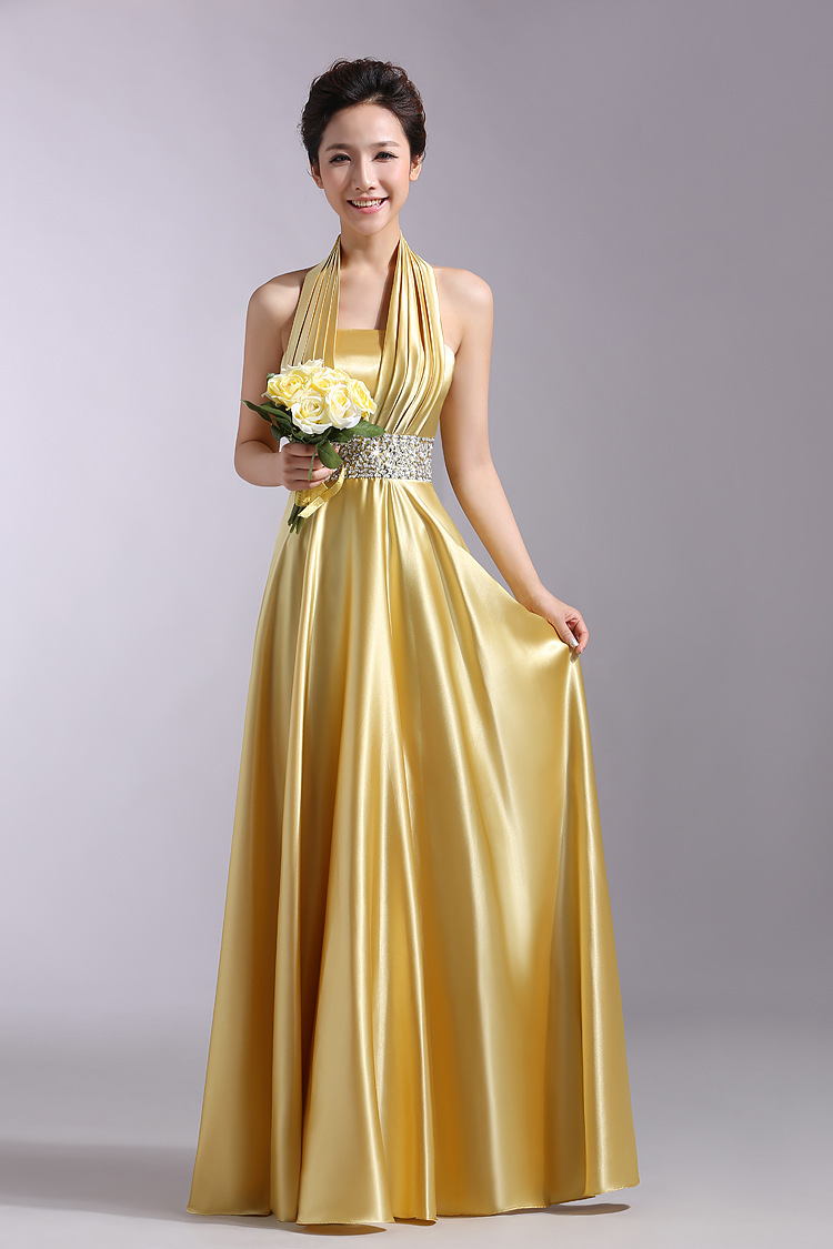 free shipping elegant A Line Floor Length Chiffon gold for sale Long prom dresses 2015 Cheap ...