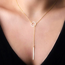 Hot Fashion Gold Plated Metal Chain Bar Circle Lariat Necklace Long Strip Pendant Necklaces Jewelry