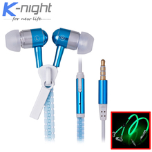 Original Brand Metal Zipper Luminous Earphone Glow in the Dark Night Lighting Headset For iPhone Xiaomi ecouteur Earbuds