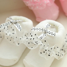 Newborn Baby Boy Girl Soft Cotton Cute Shoes Lace Dots Slippers Boots Princess Socks
