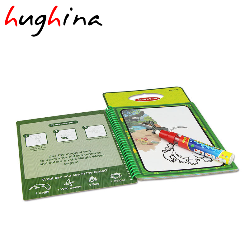 Hughina Magic Water Drawing Book With 1 Pen Intimate Painting Dinosaur Themed Board Educational Toy For Kid Children