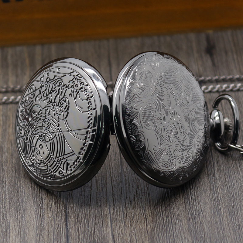 2016 New Black Case Doctor Who Fob Watch Cool High Quality Pocket Watch For Men Women