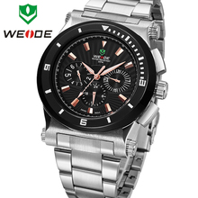Lujo WEIDE Mens del deporte militar relojes suizos movimiento de cuarzo día / fecha reloj de acero llena del estilo del negocio del reloj