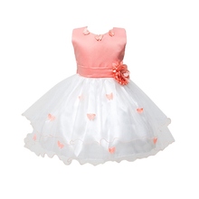 Summer Lovely Sweet Girl Sleeveless Floral Butterfly Ball Gown Princess Wedding Party Dresses Tulle Beach Dresses