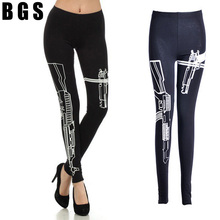 2015 New Fashion WORKOUT Gun Printed Cotton Gym Fitness Leggings Skinny Slim Thin Low Waist Sports Wear Sweat Pants For Women